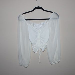 S: | Stich + Feather Off-White Ruched Blouse